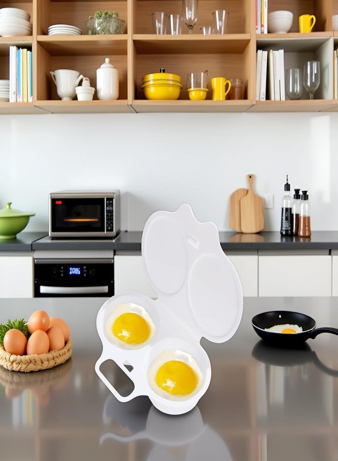 Qintreesify White Egg Poacher, Microwave Egg Boiler Poacher, 2 Cavity Nonstick Poached Egg Maker With Lid, Egg Poacher Microwave Egg Cooker - Image 3